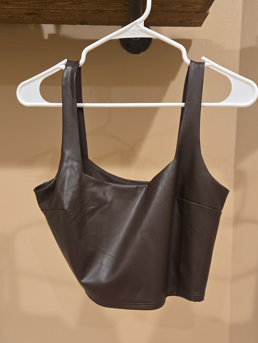 Express Faux Leather Crop Tank Top - Dark Brown